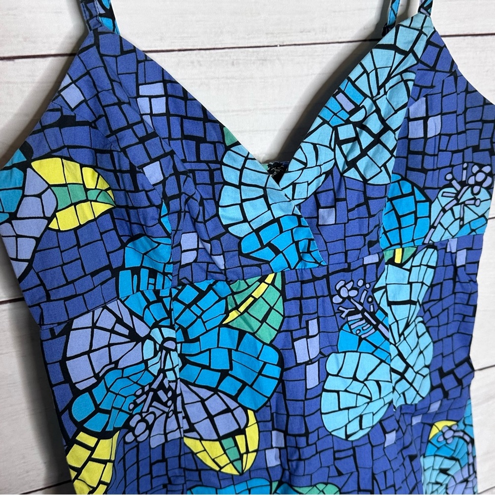 Floral Mosaic Blue Dress Size 6 - Picture 3 of 9
